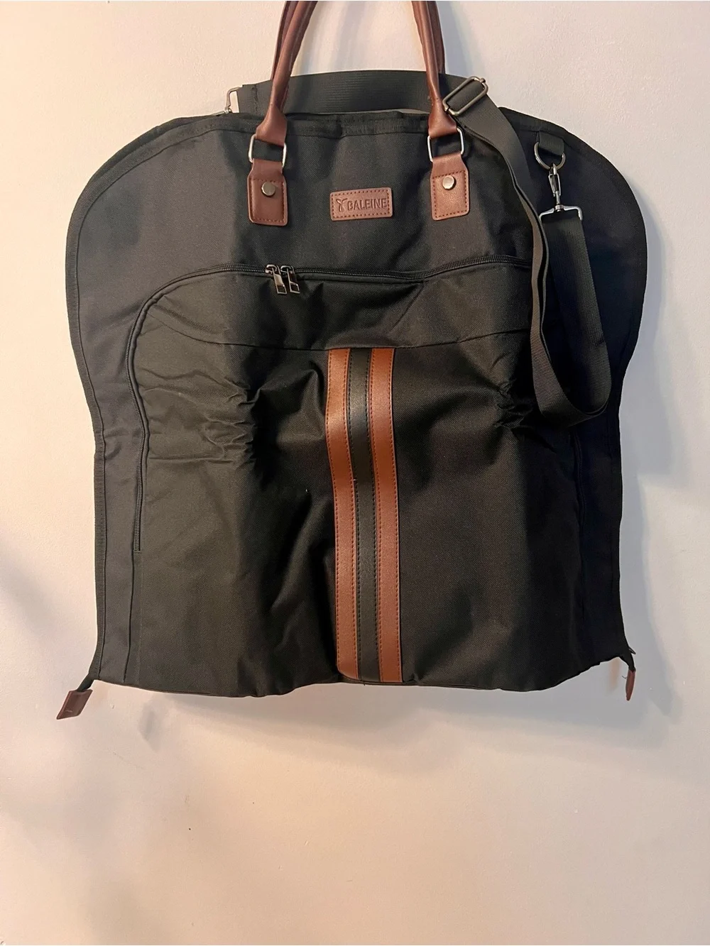 BALEINE Foldable Men’s Garment Bag – Black with Brown Trim